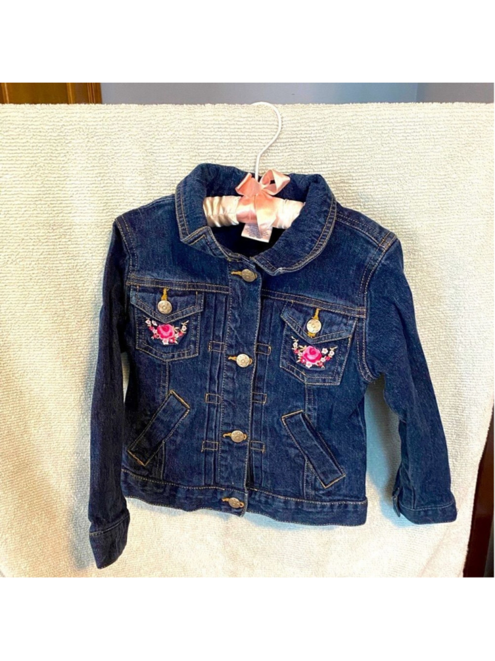 Toddler Girls Denim Jacket 3T Medium Wash Embroidered